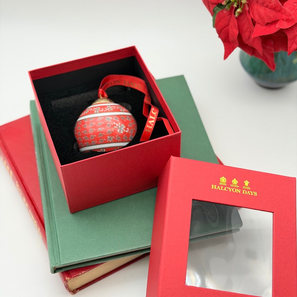 Halcyon Days Candy Cane Bauble Fine Bone China Christmas Ornament Red NEW in box